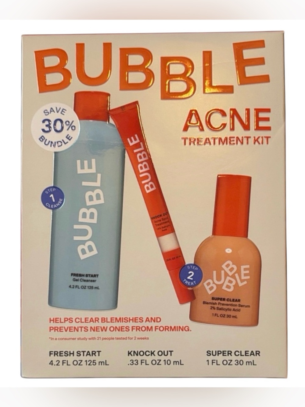 Bubble |Acne Treatment Kit Help Clear Blemishes Prevent New Ones 3 System Box 1